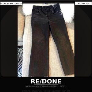 Re/Done Washed Black Button Fly Straight Leg Jeans Size 31 | High Rise |